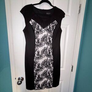 Connected Apparel Back Sheath Dress With White Floral Inset 10 12